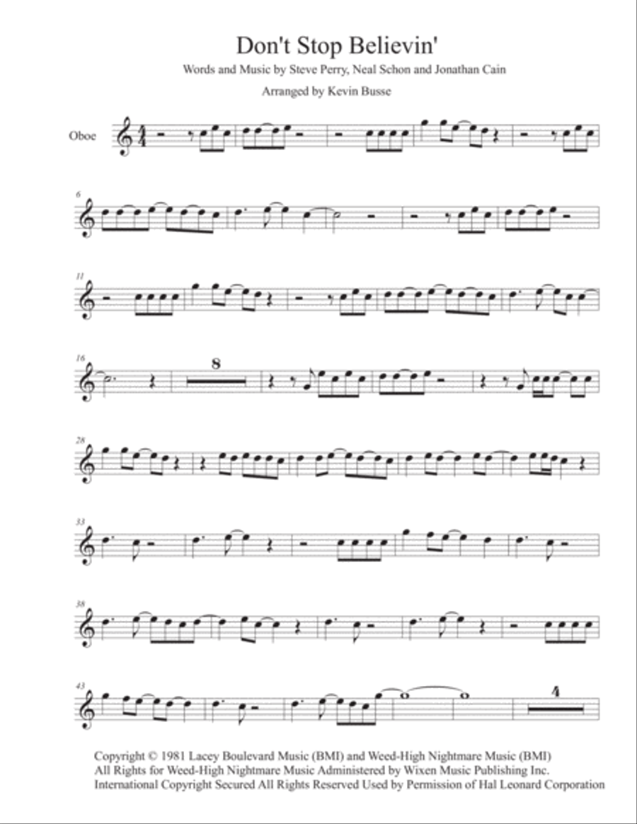 Don't Stop Believin' Oboe Solo scores gallery preview page 1