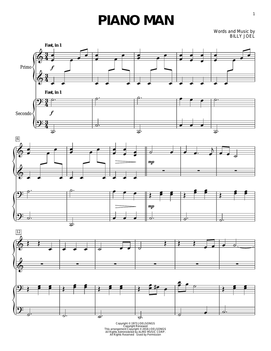 Piano Man Piano Duet scores gallery preview page 1