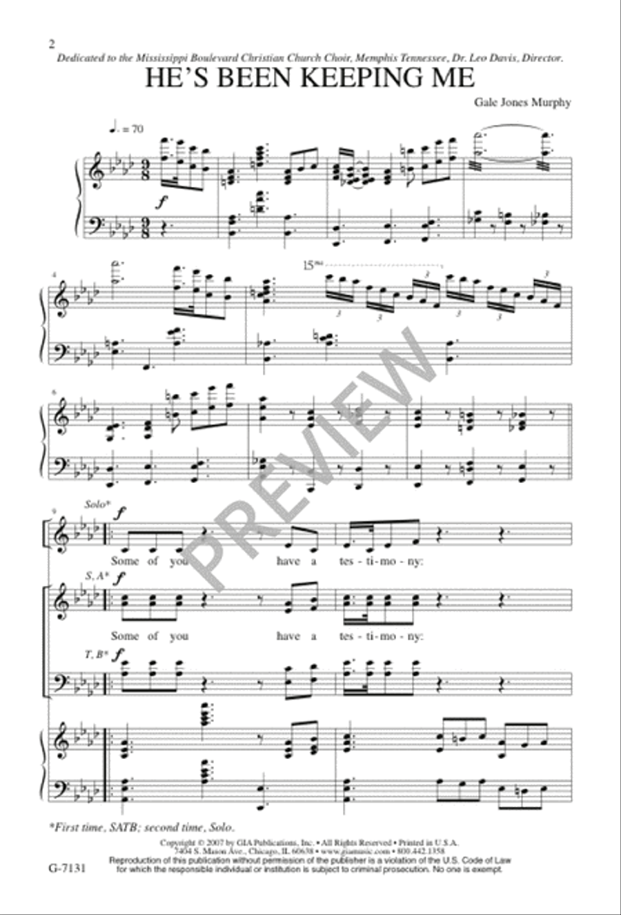 He's Been Keeping Me 4-Part scores gallery preview page 2