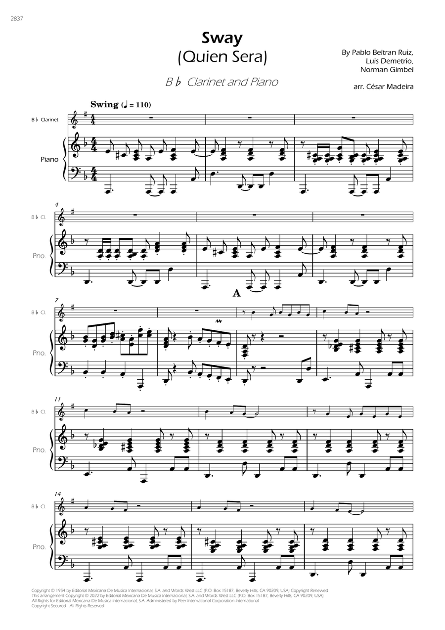 Sway (quien Sera) B-Flat Clarinet scores gallery preview page 3