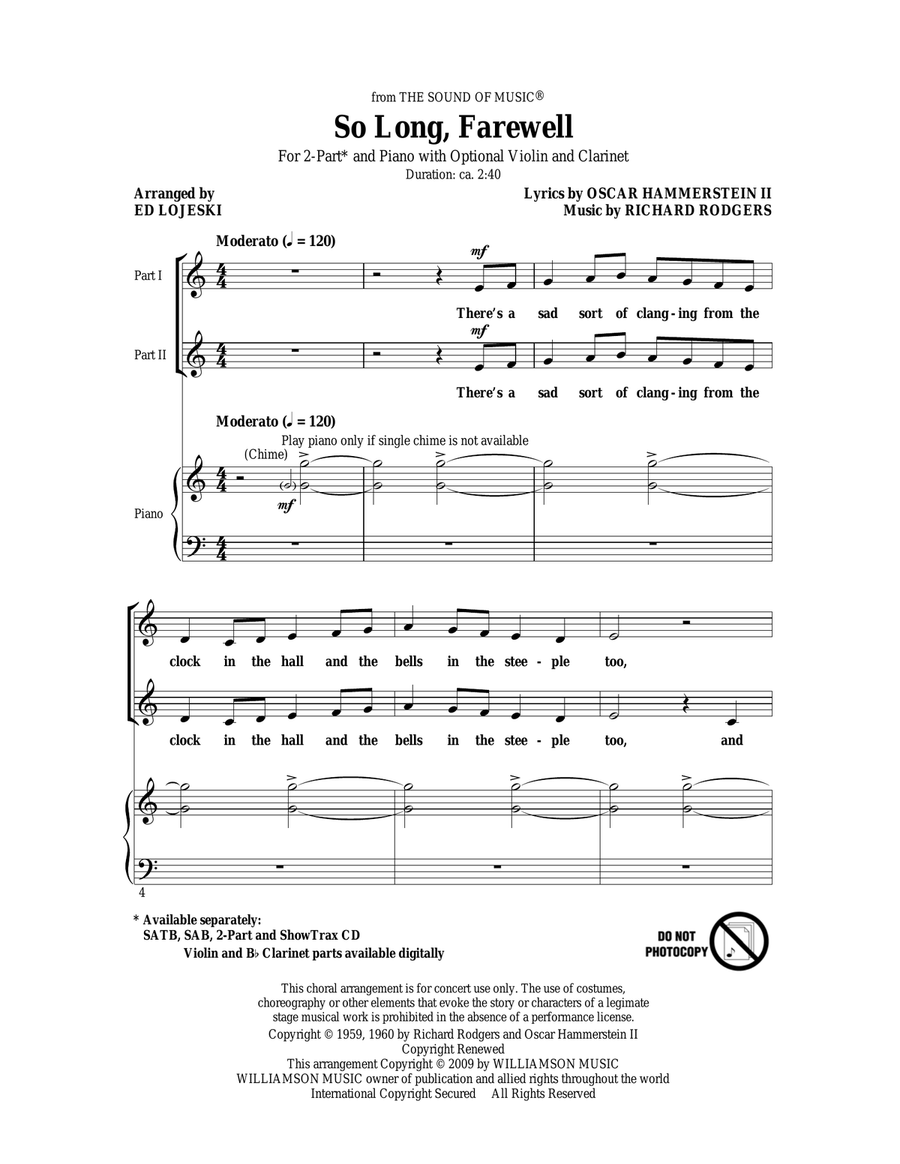 So Long, Farewell (from The Sound Of Music) 2-Part scores gallery preview page 1