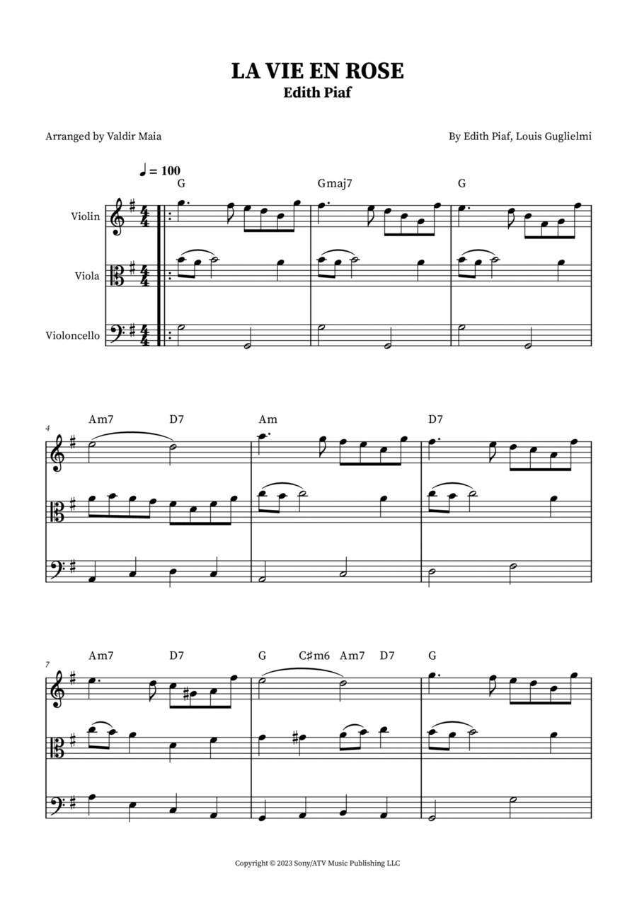 La Vie En Rose String Trio scores gallery preview page 1