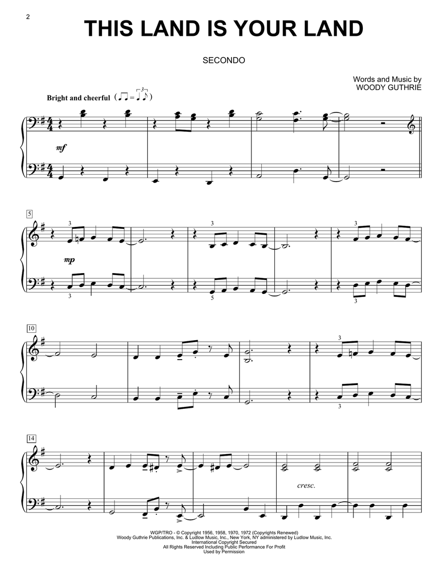This Land Is Your Land Piano Duet scores gallery preview page 1