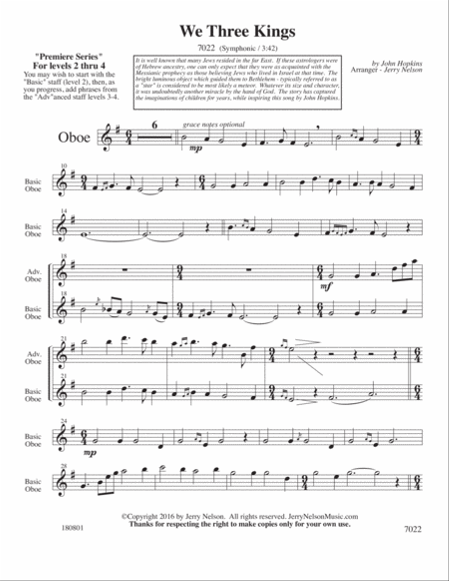 We Three Kings-v1 (Arrangements Level 2-4 for OBOE + Written Acc) Oboe Solo scores gallery preview page 2