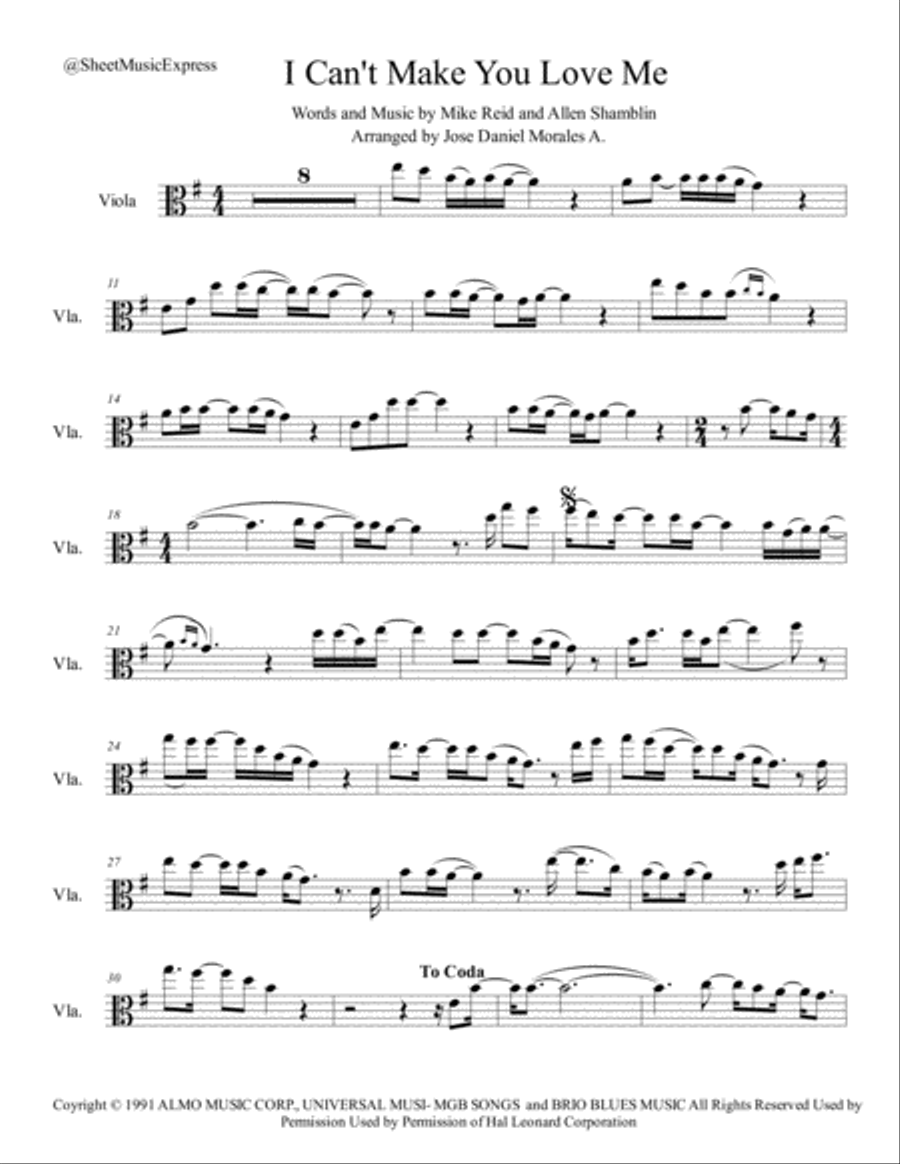 I Can't Make You Love Me I Can't Make You Love Me Viola Solo scores gallery preview page 1