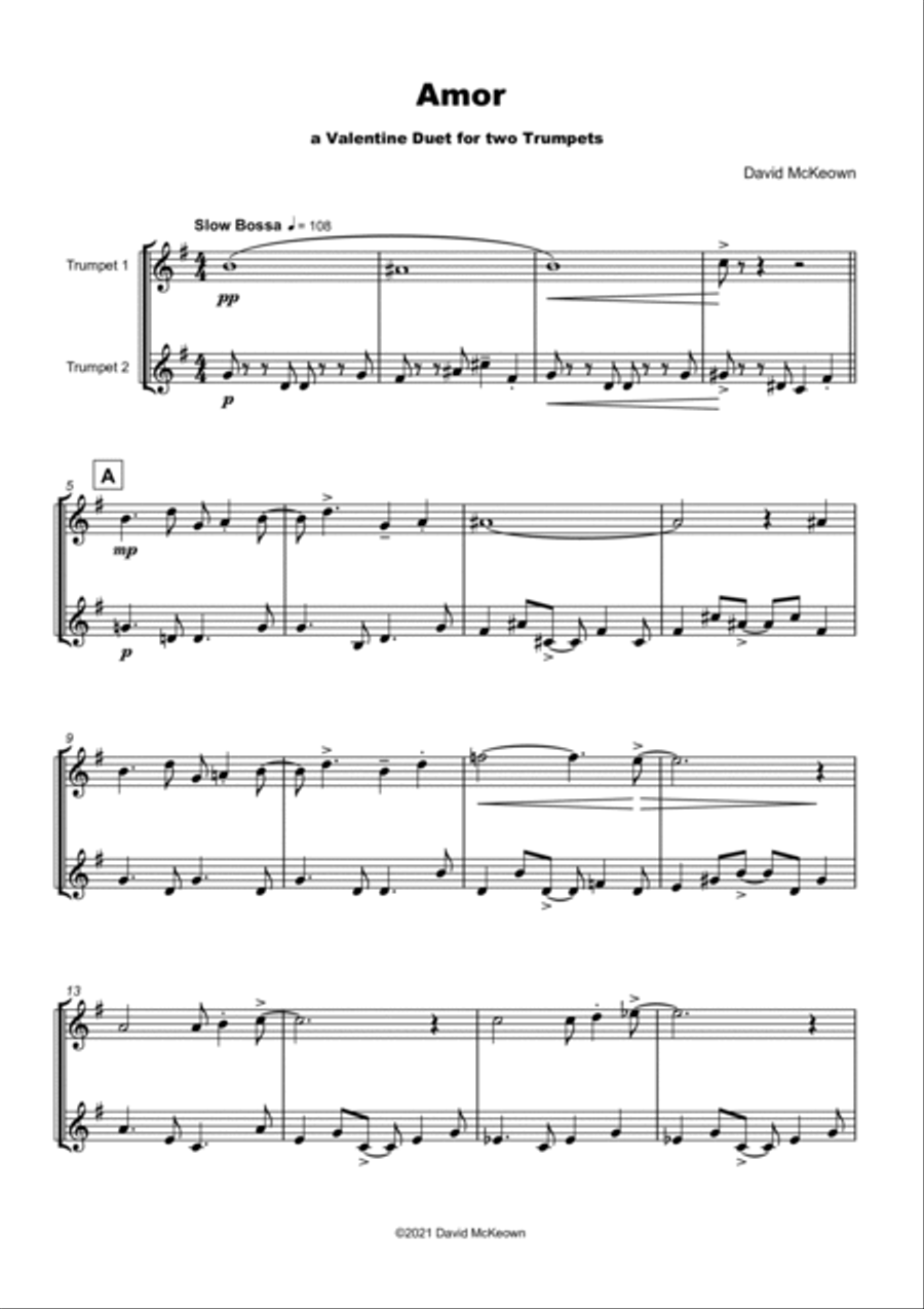 Amor, (Portuguese for Love), Trumpet Duet Trumpet Duet scores gallery preview page 2