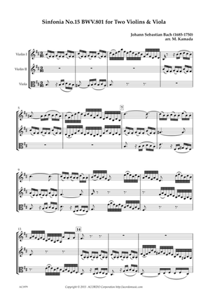 Sinfonia No.15 BWV.801 for Two Violins & Viola