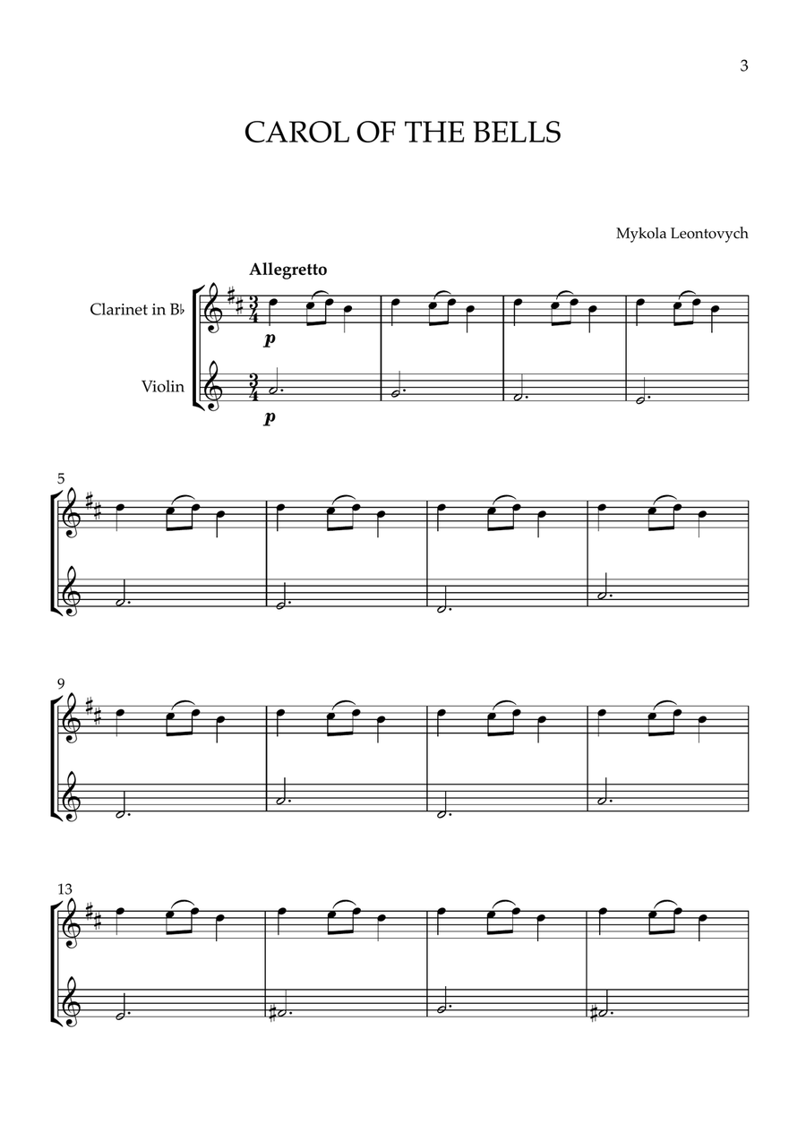 8 EASY CHRISTMAS SONGS (for Clarinet and Violin) B-Flat Clarinet scores gallery preview page 3
