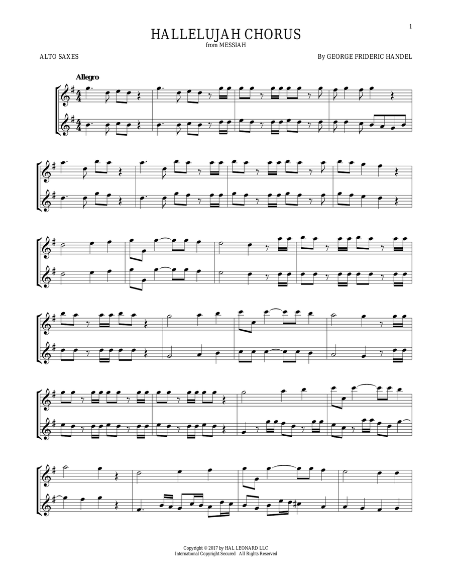 Hallelujah Chorus Woodwind Duet scores gallery preview page 1