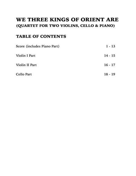 We Three Kings (Piano Quartet): Two Violins, Cello and Piano image number null