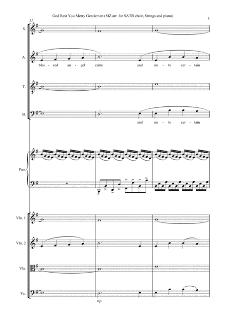 GOD REST YOU MERRY GENTLEMEN, for SATB choir, strings and piano 4-Part scores gallery preview page 5