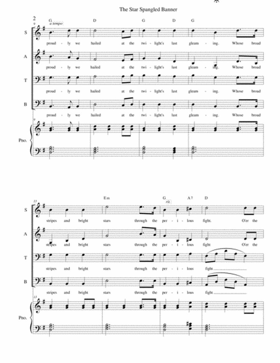 The Star Spangled Banner - SATB and piano image number null