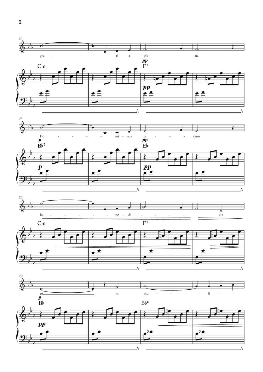 Bach / Gounod Ave Maria in E flat [Eb] • soprano sheet music with piano accompaniment and chords Soprano Voice scores gallery preview page 2
