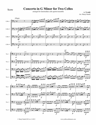 Book cover for Vivaldi Concerto for Two Cellos in G Minor, arranged for cello quartet (four cellos), RV 531 1st mov