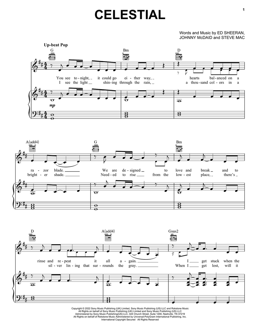 Celestial Piano, Vocal, Guitar scores gallery preview page 1