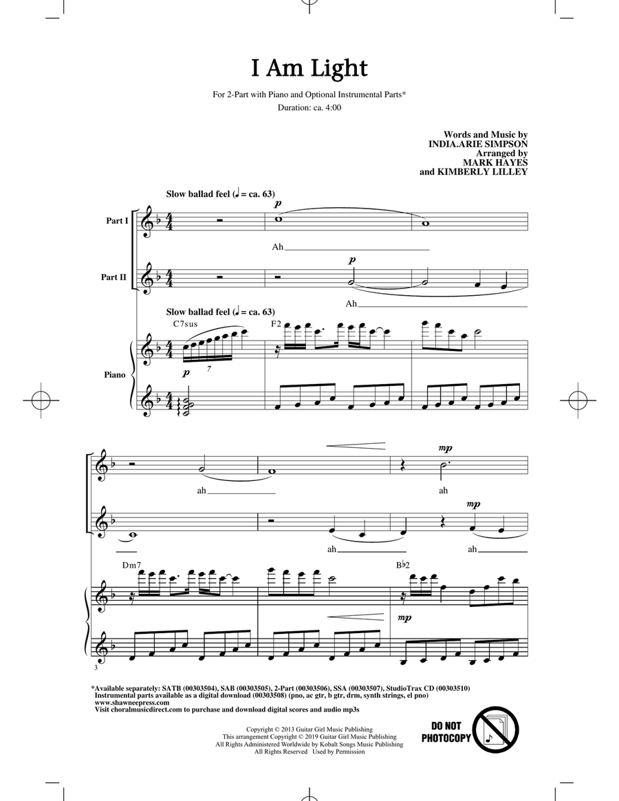 I Am Light (arr. Mark Hayes and Kimberly Lilley) 2-Part scores gallery preview page 1