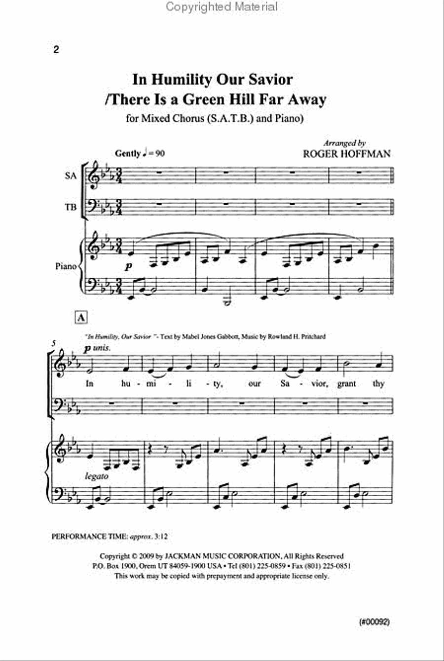 In Humility Our Savior/There Is a Green Hill Far Away - SATB 4-Part scores gallery preview page 2