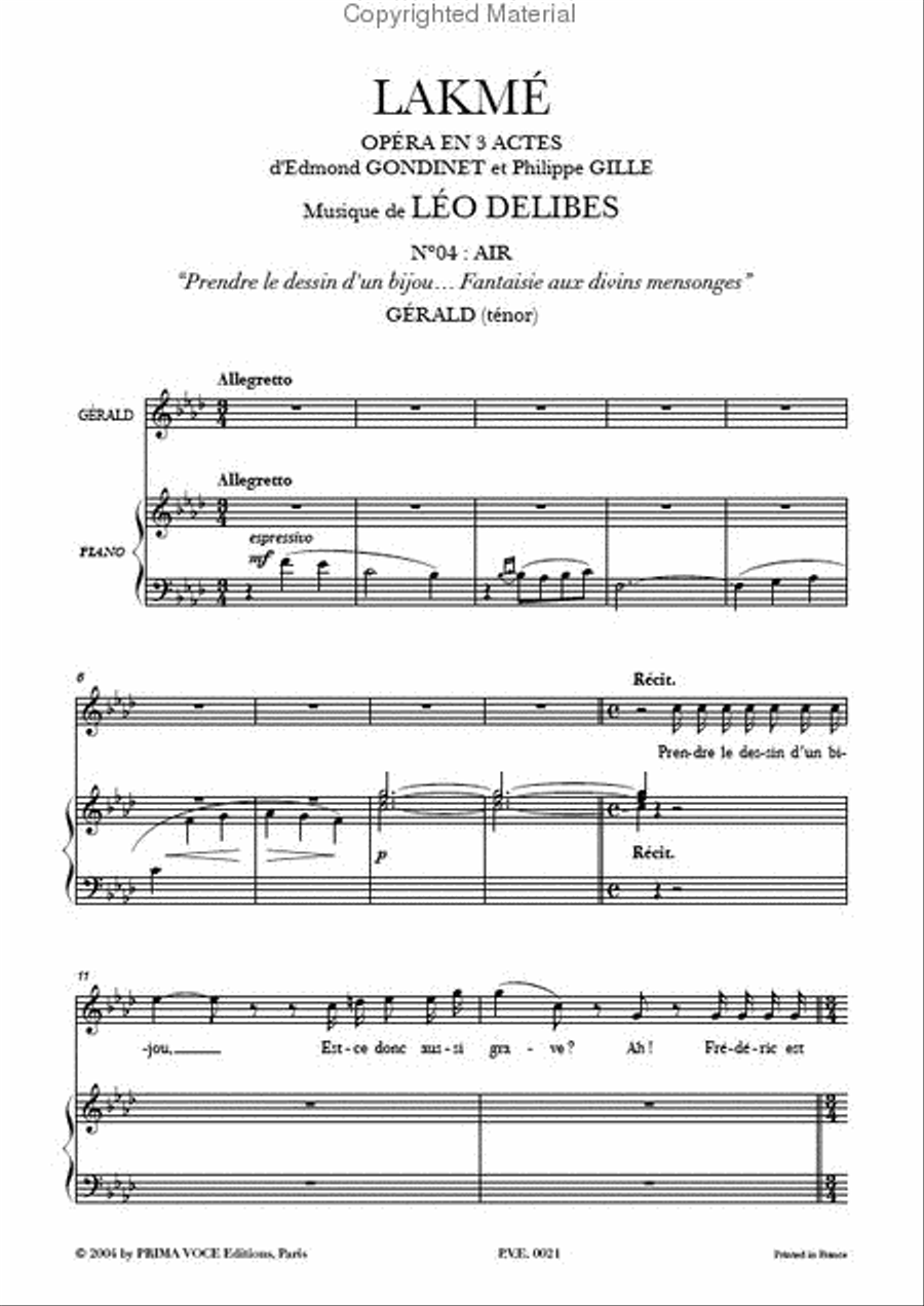 Prendre le dessin d'un bijou... Fantaisie aux divins mensonges from Lakme Tenor Voice scores gallery preview page 2