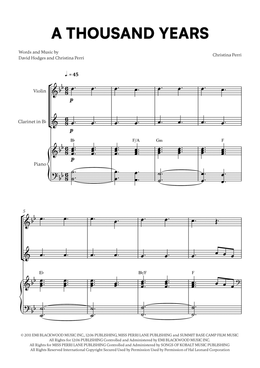 A Thousand Years A Thousand Years B-Flat Clarinet scores gallery preview page 1