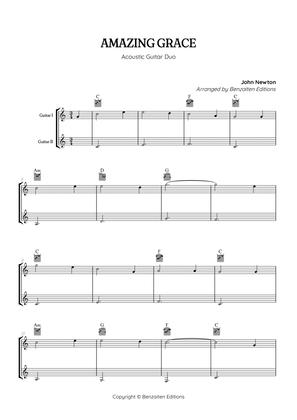 Amazing Grace • super easy acoustic guitar duet sheet music with chords