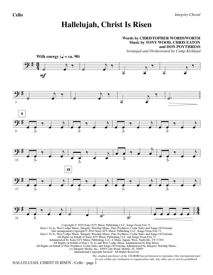 Hallelujah, Christ Is Risen - Cello Choir scores gallery preview page 1