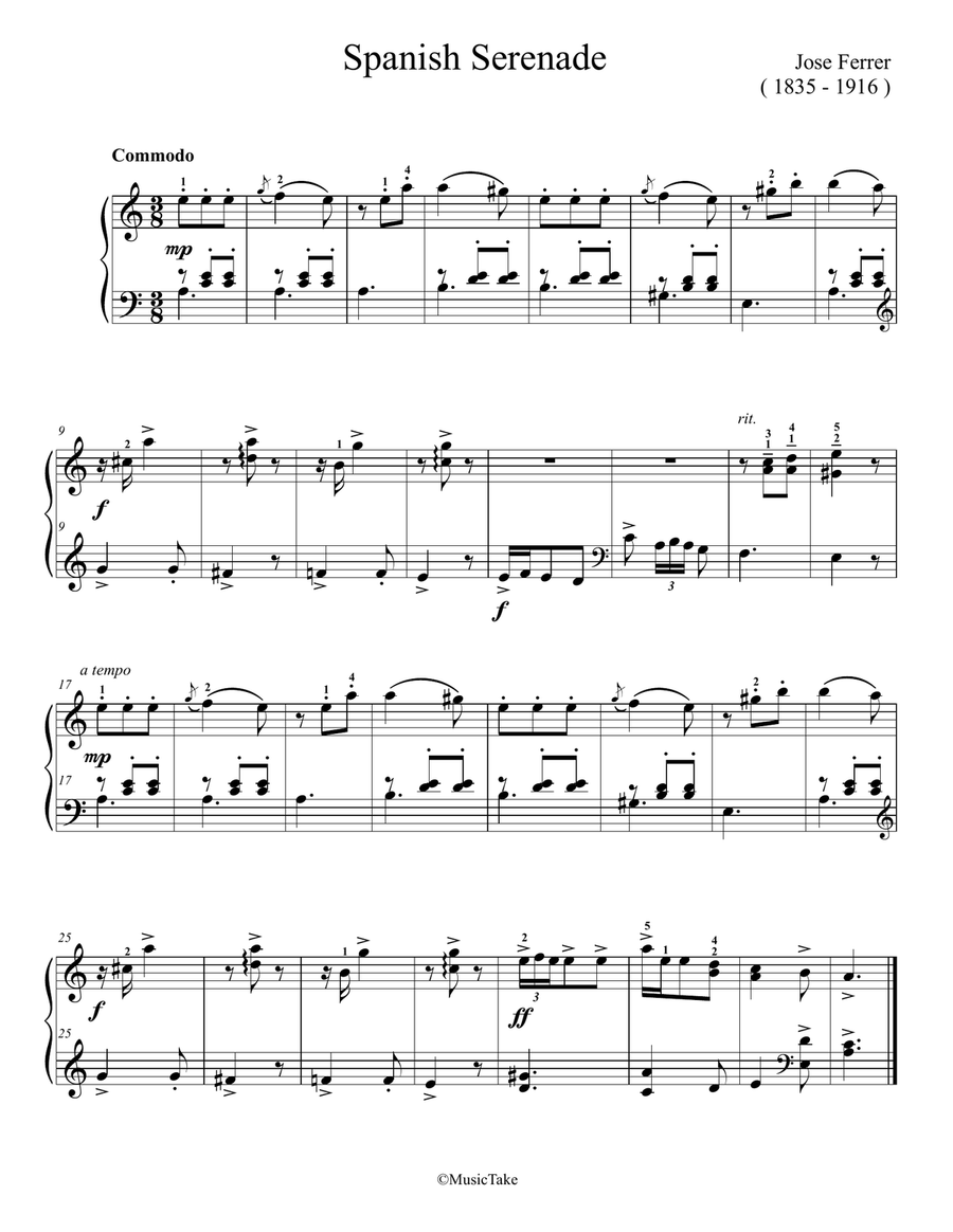 Ferrer Spanish Serenade Easy Piano scores gallery preview page 1