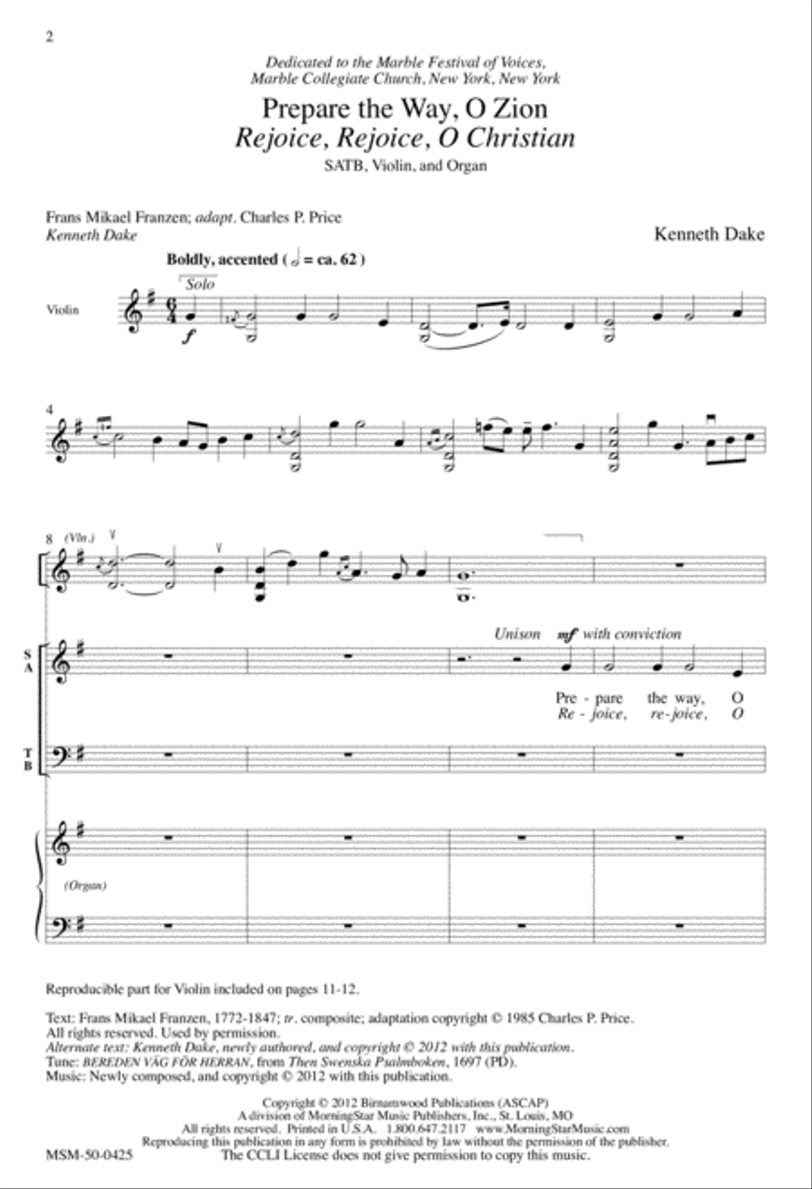 Prepare the Way, O Zion Rejoice, Rejoice, O Christian 4-Part scores gallery preview page 1