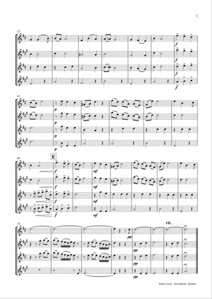 Santa Lucia - Italian Folk Song - Here in the twighlight - Saxophone Quartet Saxophone Quartet scores gallery preview page 3