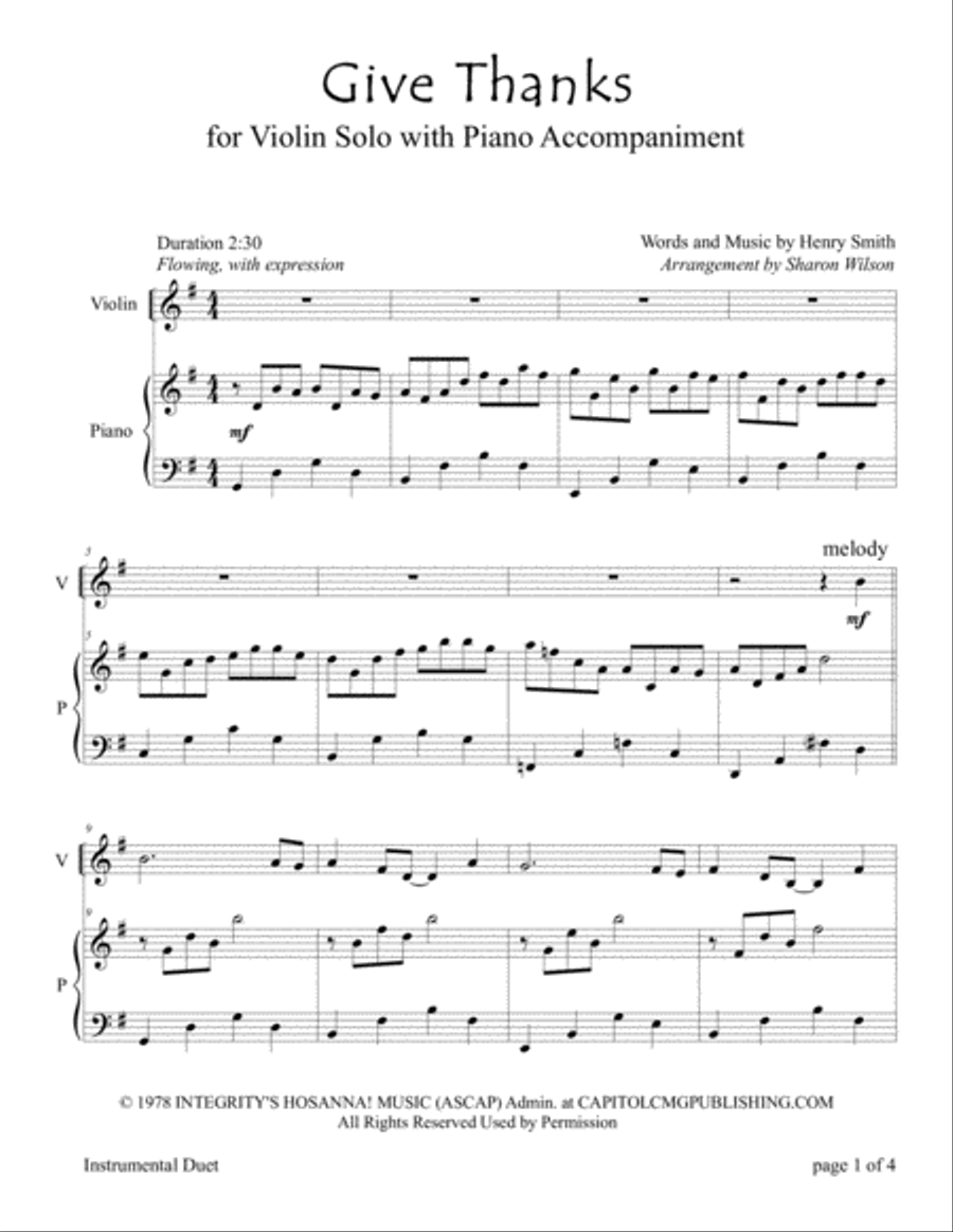 Give Thanks Violin Solo scores gallery preview page 3