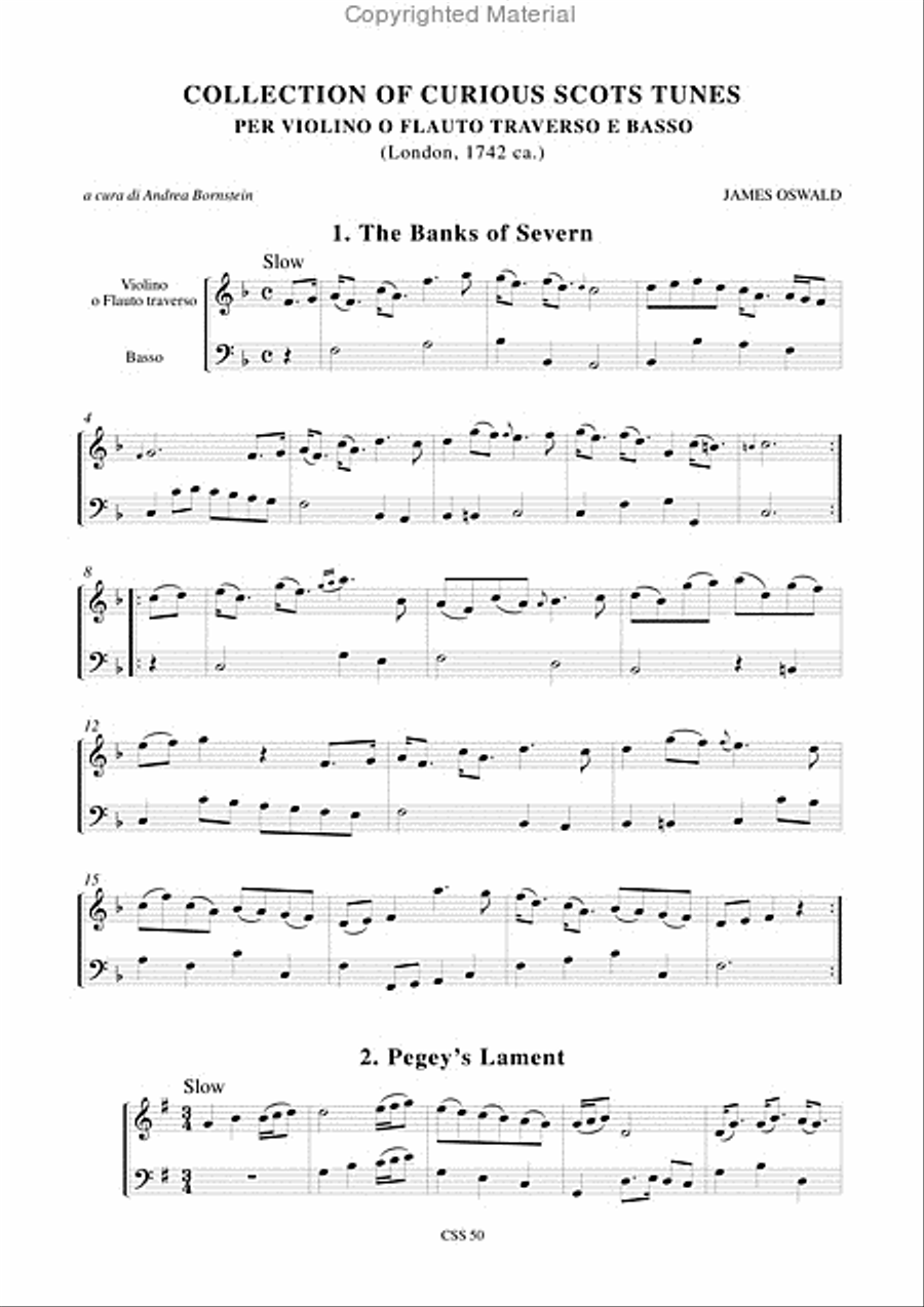 Collection of curious Scots Tunes (London c.1742) for Violin (Flute) and Continuo Flute scores gallery preview page 2