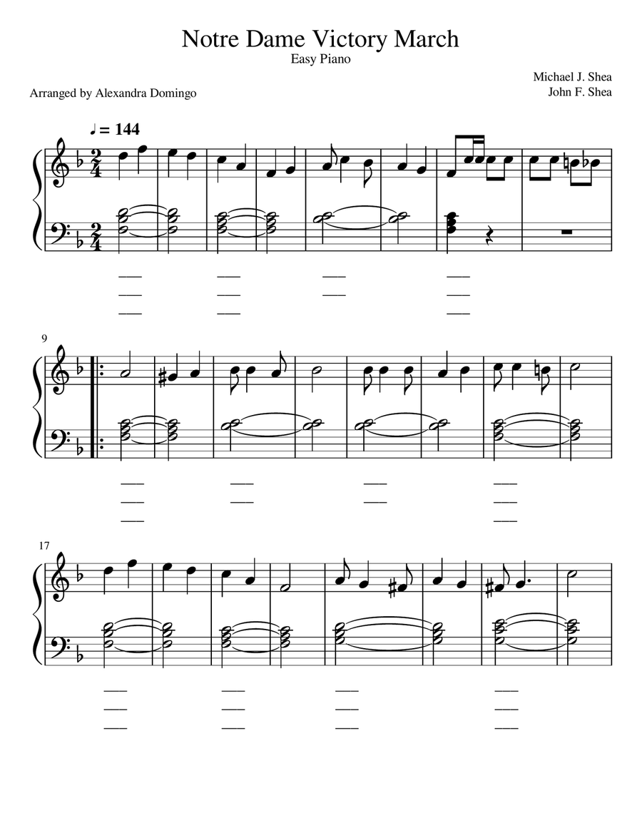 Notre Dame Victory March Notre Dame Victory March Easy Piano scores gallery preview page 1