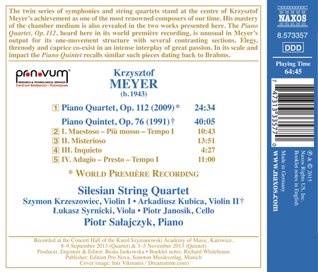 Krzysztof Meyer: Piano Quartet Op. 112 - Piano Quintet Op. 66 image number null