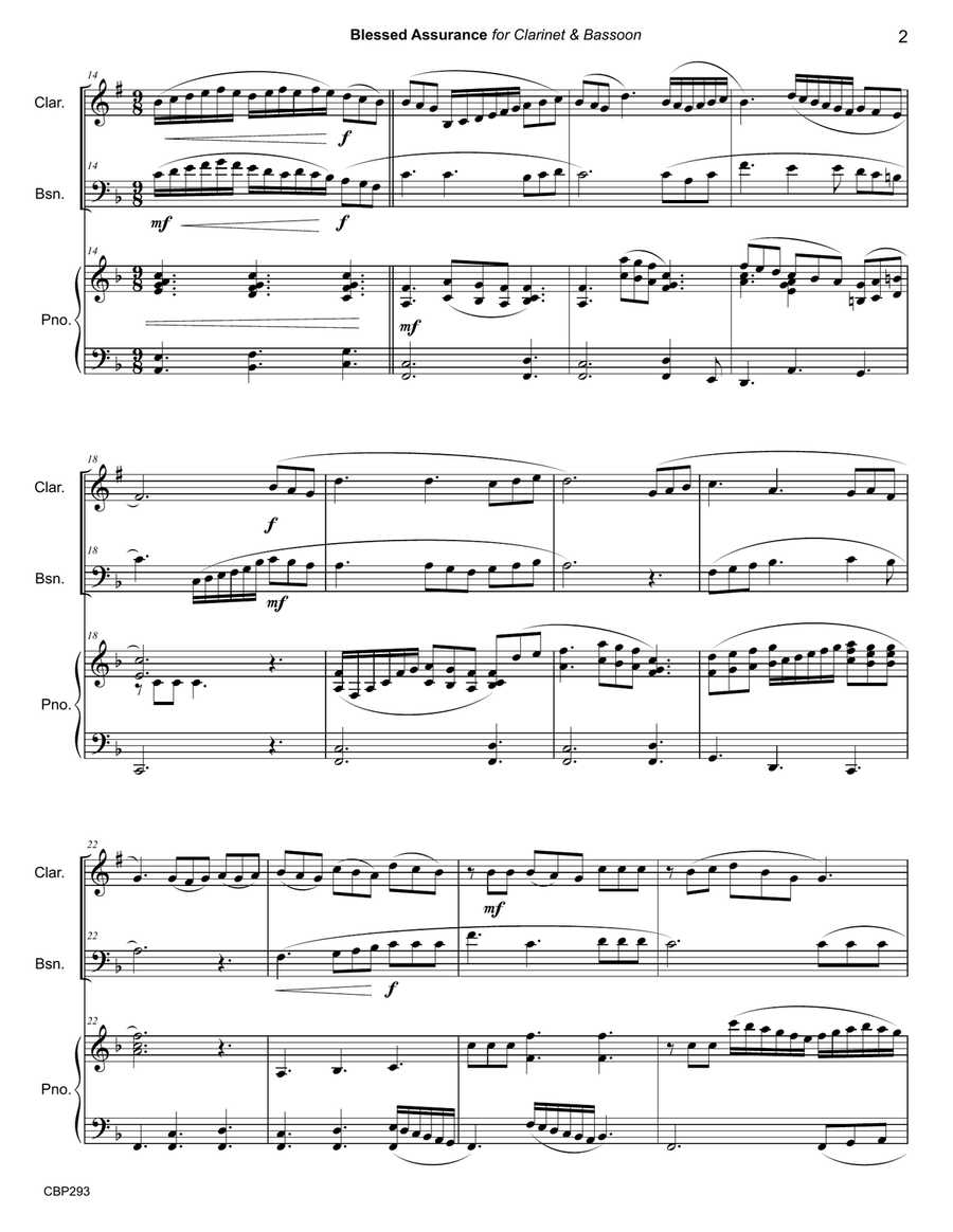 BLESSED ASSURANCE - CLARINET & BASSOON DUET with Piano accompaniment Woodwind Duet scores gallery preview page 2