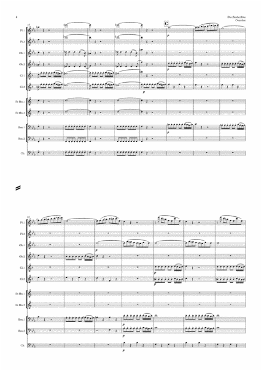 Mozart: Die Zauberflöte Overtüre (Overture to the Magic Flute) Kv620 - wind dectet (and bass) School and Community scores gallery preview page 4