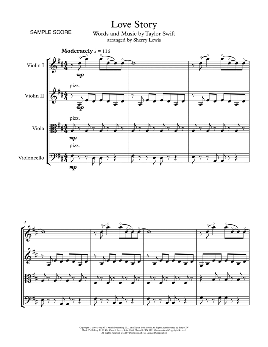 Love Story String Quartet scores gallery preview page 1