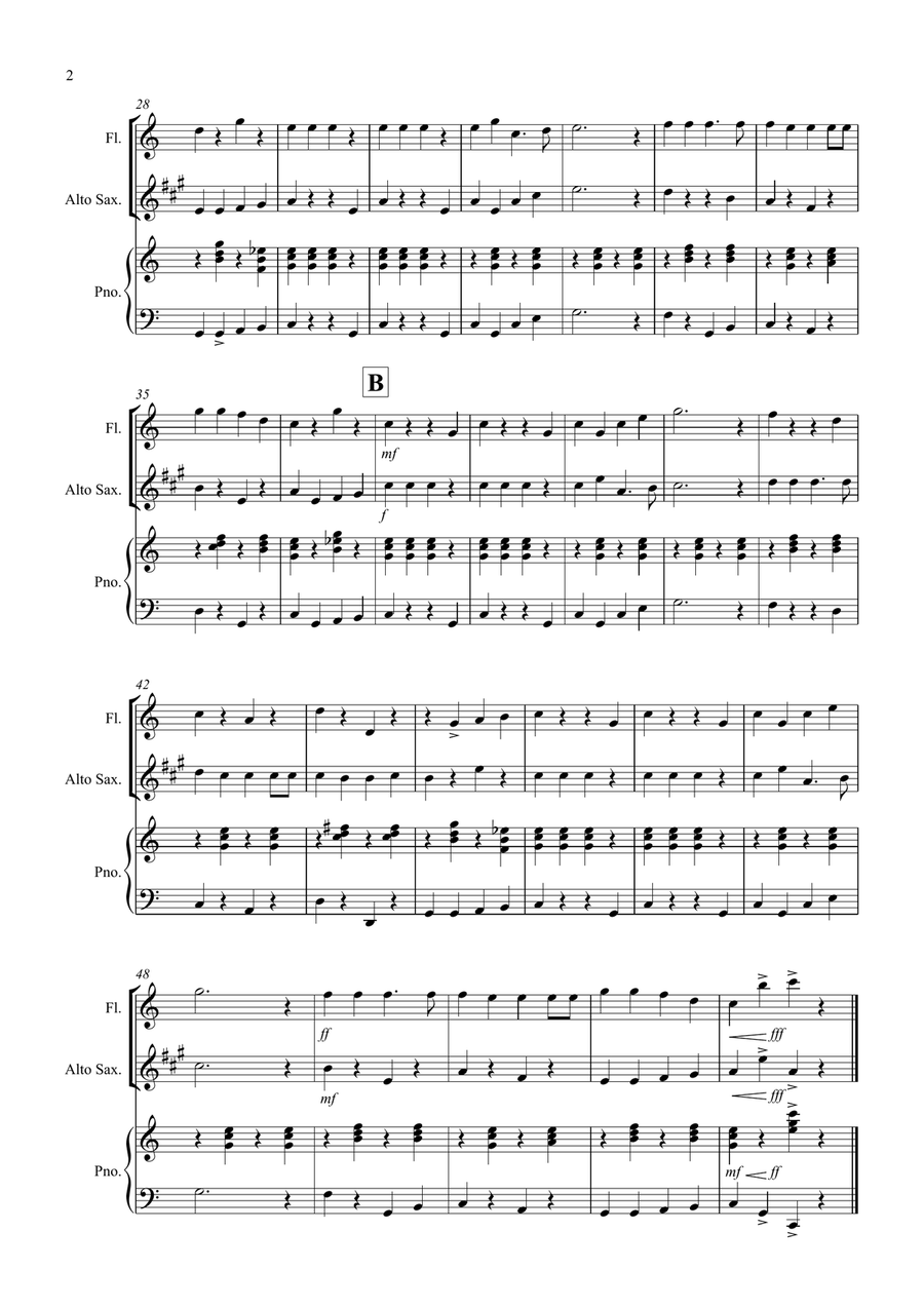 Jingle Bells (Easy Version) for Flute and Alto Saxophone Duet Woodwind Duet scores gallery preview page 2