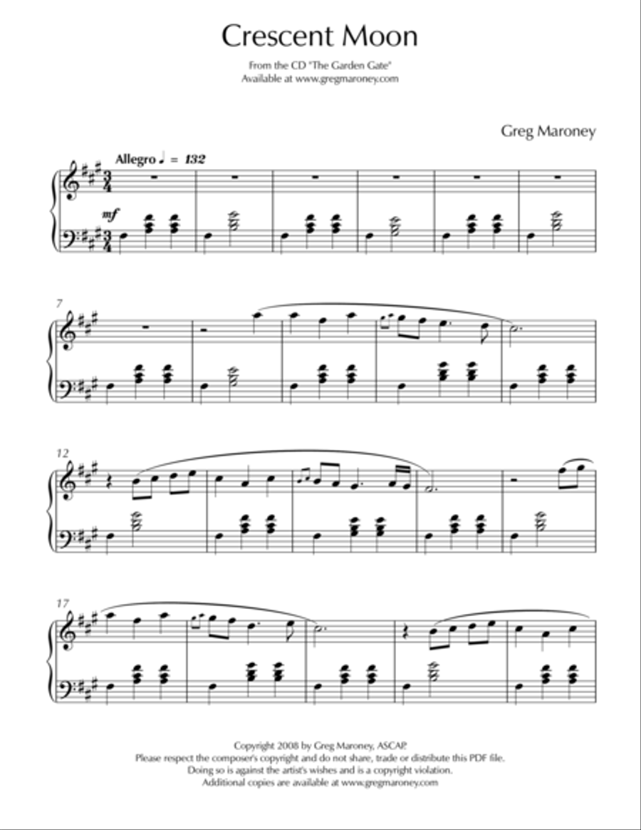 Crescent Moon Piano Solo scores gallery preview page 1