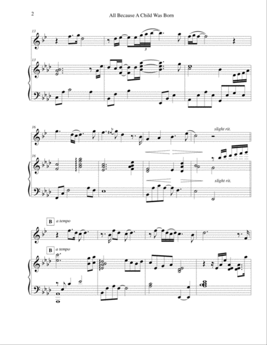 All Because A Child Was Born Tenor Saxophone scores gallery preview page 3