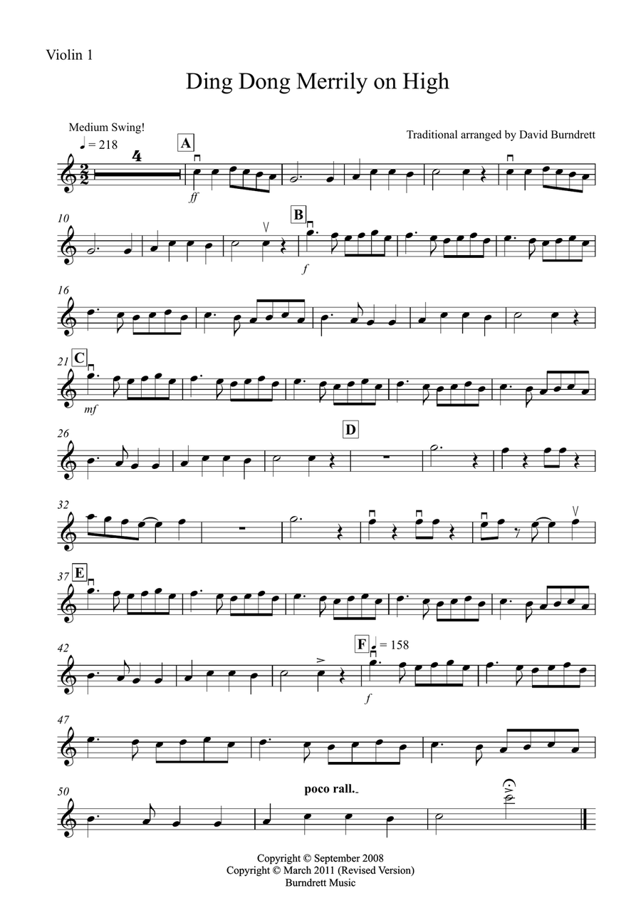 Ding Dong Merrily on High (Jazzy Style!) for Violin Quartet Violin Solo scores gallery preview page 4