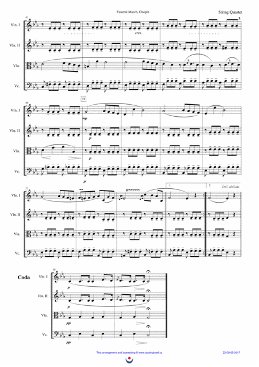 Funeral March (Chopin) String Quartet scores gallery preview page 3