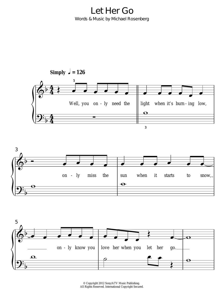 Let Her Go Easy Piano scores gallery preview page 1