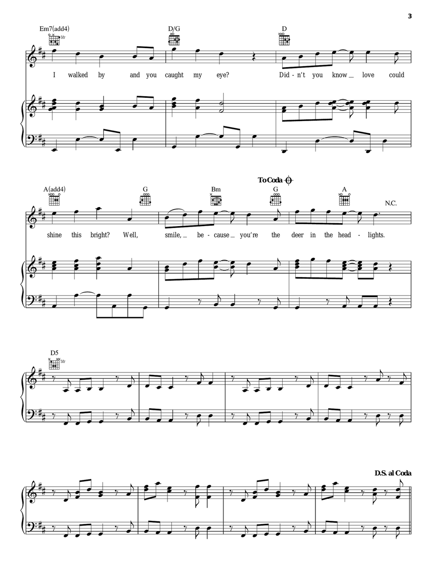 Deer In The Headlights Piano, Vocal, Guitar scores gallery preview page 3