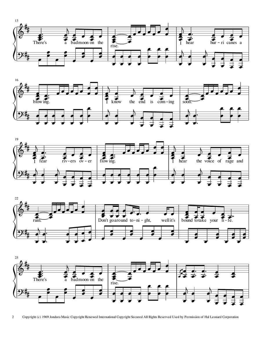 Bad Moon Rising Bad Moon Rising Piano Solo scores gallery preview page 2