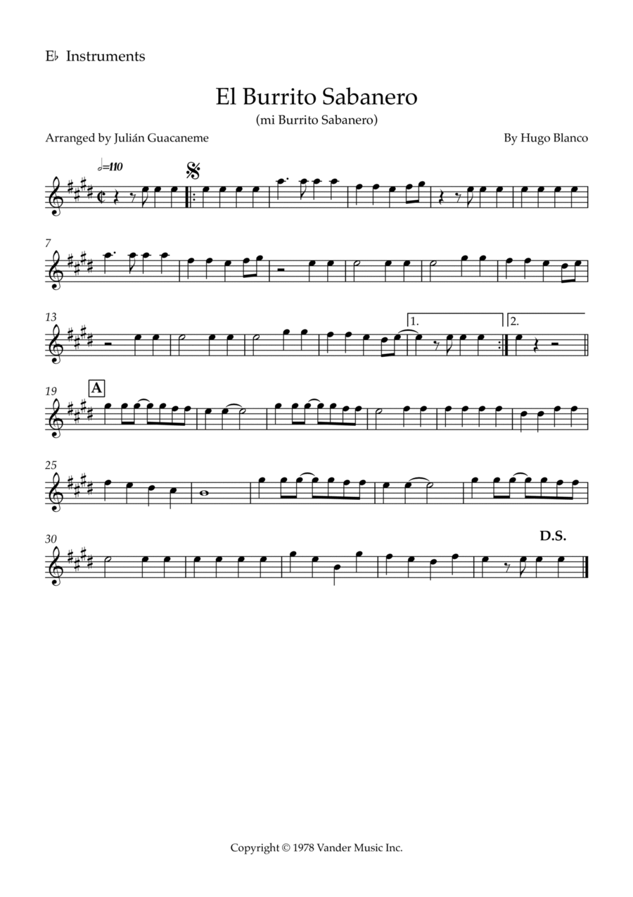 El Burrito Sabanero (mi Burrito Sabanero) Alto Saxophone scores gallery preview page 1