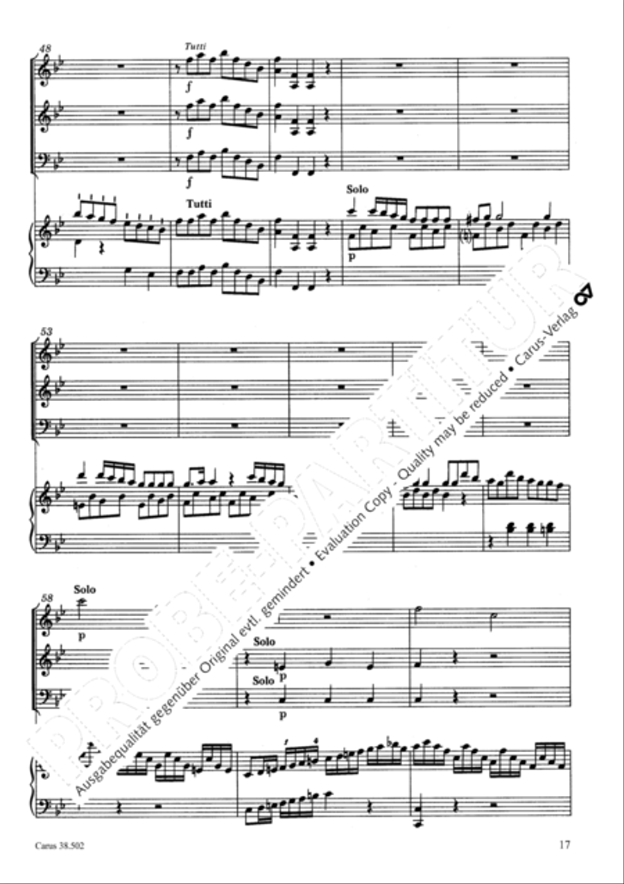 Organ Concerto in B flat major (Orgelkonzert in B) Violin scores gallery preview page 20