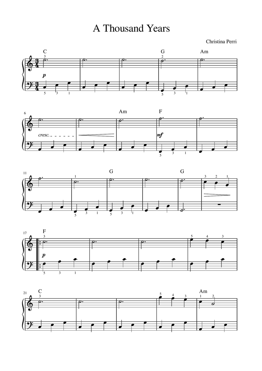 A Thousand Years Easy Piano scores gallery preview page 1