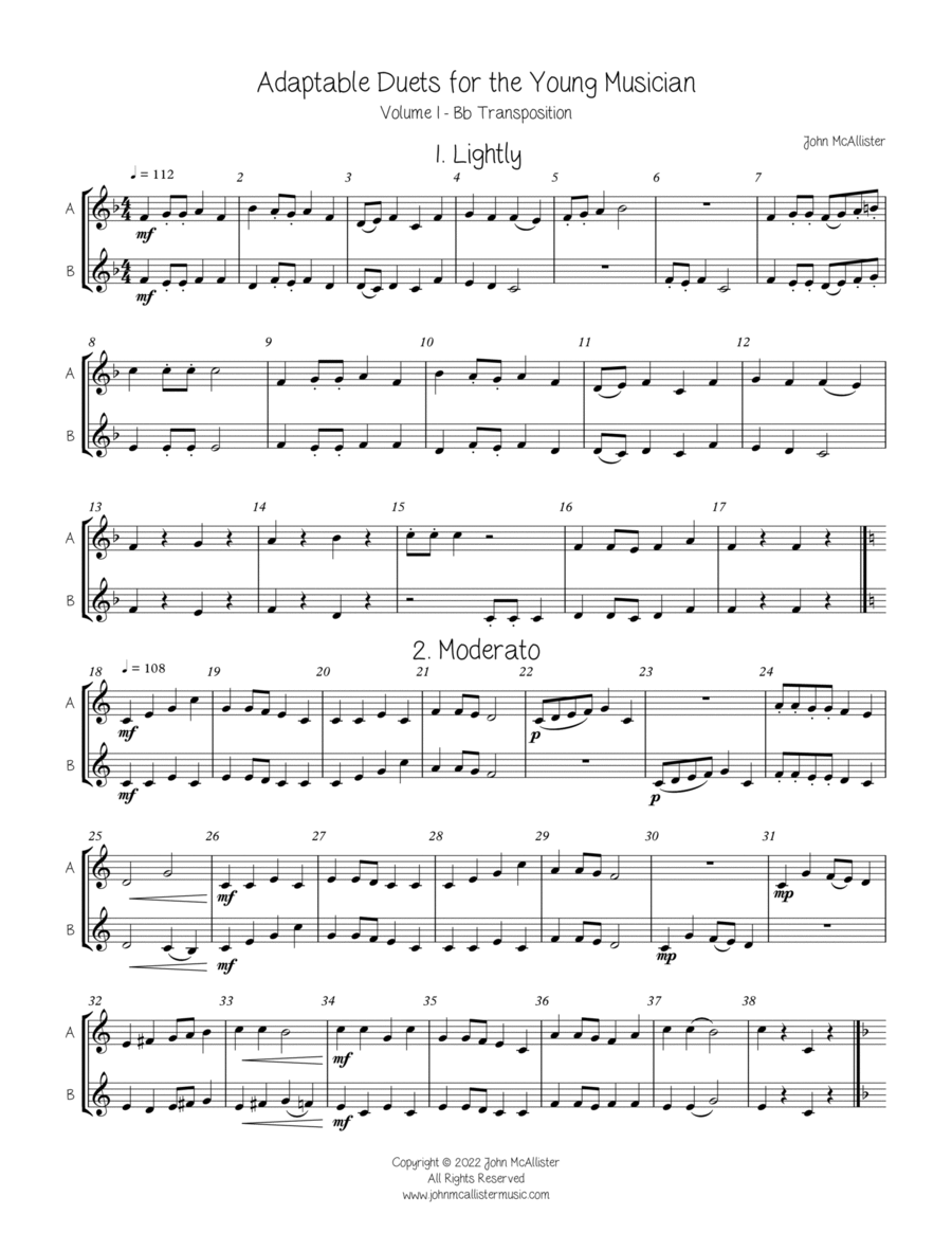 Adaptable Duets for the Young Band Musician Volume One - Bb Transposition Concert Band scores gallery preview page 1