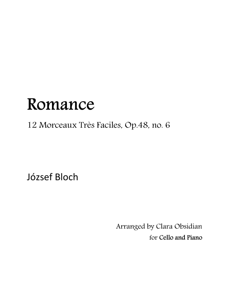 J. Bloch: Romance from 12 Morceaux Très Faciles, Op.48, no. 6 for Cello and Piano image number null