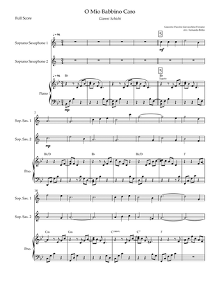 Book cover for O Mio Babbino Caro (Puccini) for Soprano Saxophone Duo and Piano Accompaniment with Chords