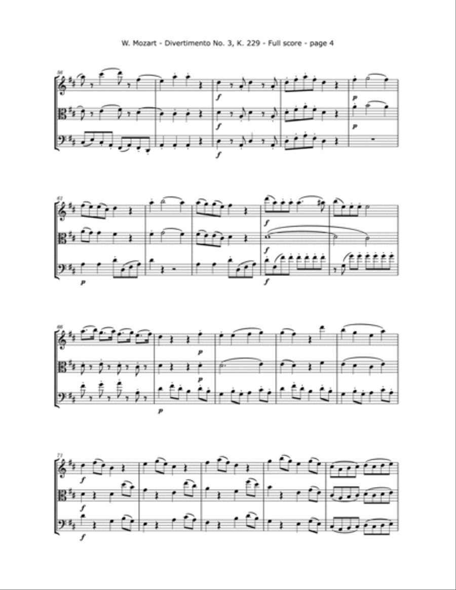 Mozart, W. A. - Divertimento No. 3, K. 229 For Violin, Viola and Cello String Trio scores gallery preview page 5